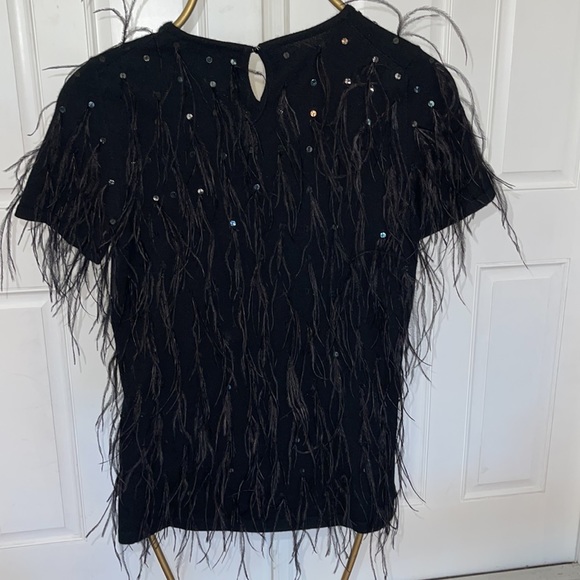 Oscar de la Renta cashmere, sequin and ostrich feather top - Picture 2 of 7